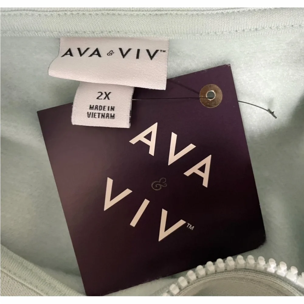 NWT Ava & Viv Full Zip Fleece Sweatshirt Mint 2X - Picture 6 of 7
